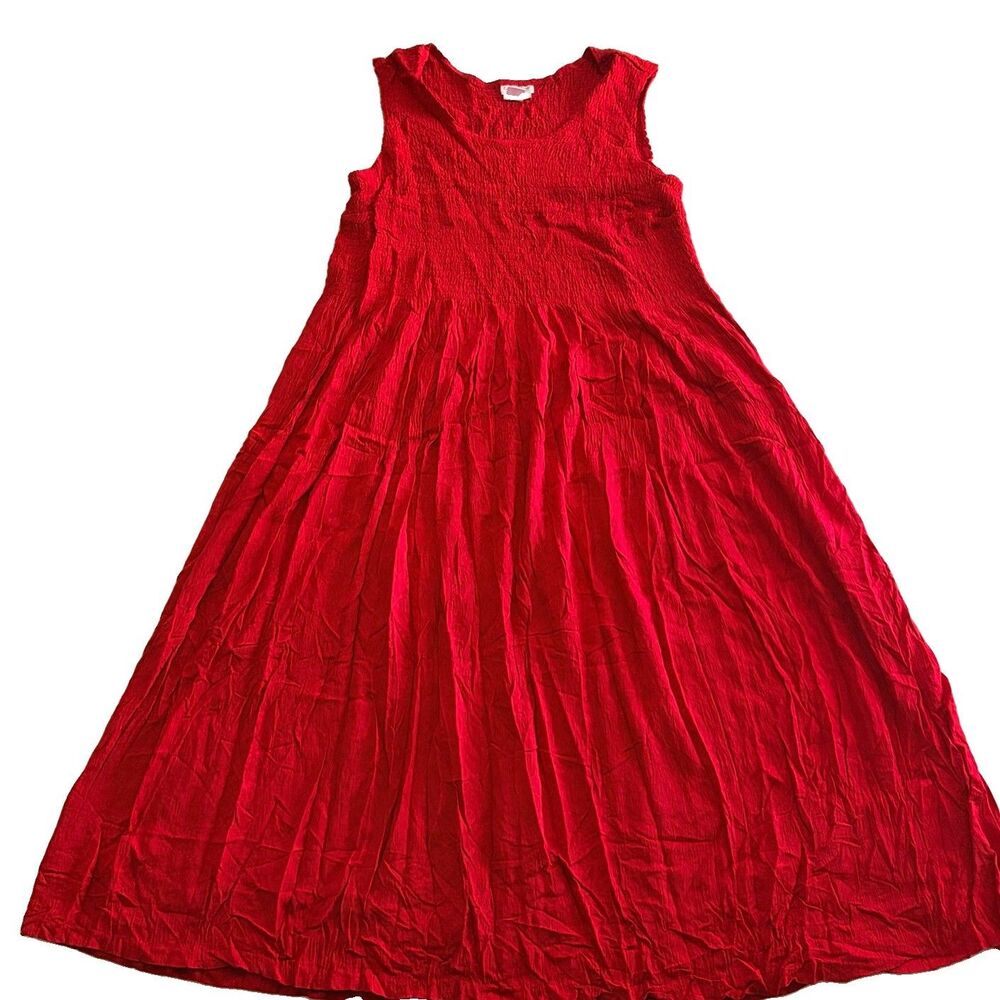 Coldwater Creek Plus 24W Red Maxi Dress Sleeveless Smocked Crinkle Boho
